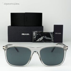 BRAND NEW Prada Men Sunglasses Grey Crystal Blue Rectangle PR18WS U430A9